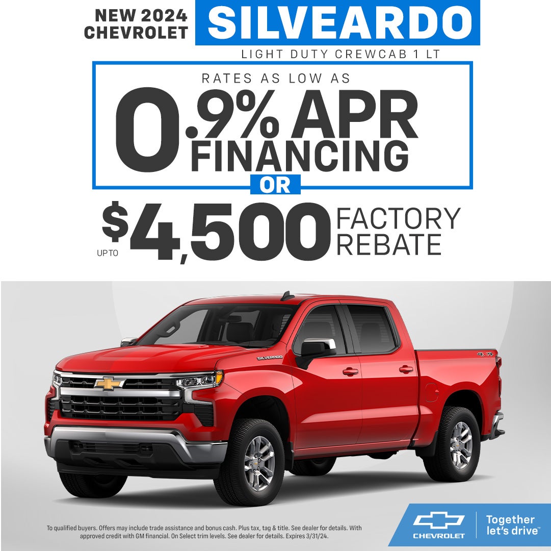 2024 Chevrolet Silverado up to $4500 rebate or